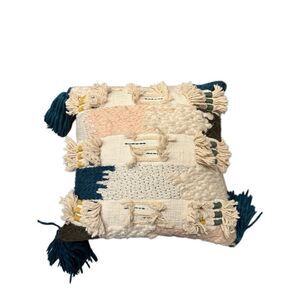 Pier One embroidery decor pillow in pink, white, turquoise